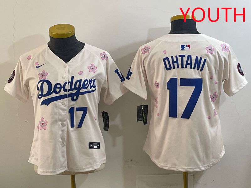 Youth Los Angeles Dodgers #17 Ohtani Cream Sakura Edition 2025 Nike MLB Jersey style 8->youth mlb jersey->Youth Jersey